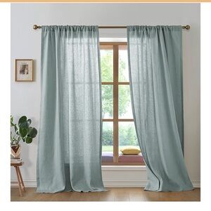 Get Bed Ready 100% Linen Curtains 50 x 96 Pair Eucalyptus Mint Blue